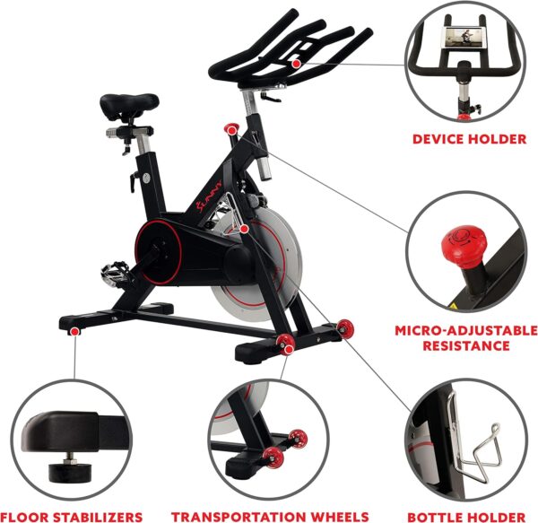 Sunny Health & Fitness Magnetic Belt Drive Indoor Cycling Bike With Optional SunnyFit® App Connectivity - Image 5