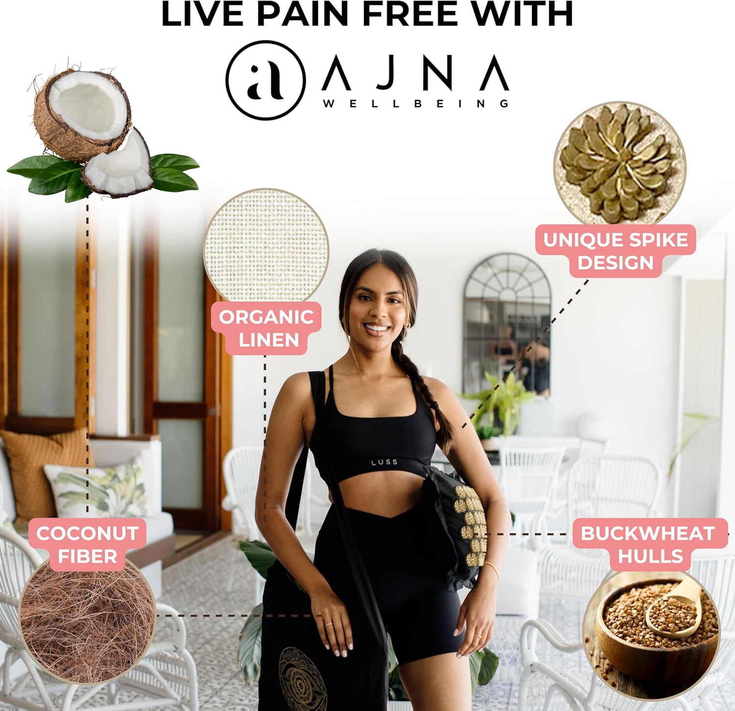 Ajna Acupressure Mat and Pillow Set - Natural Organic Linen Cotton Acupuncture Mat & Bag - Back Pain Relief, Neck Pain Relief, Stress Reliever, Reflexology, Sciatica, Trigger Point Therapy - Eco Luxe - Image 7