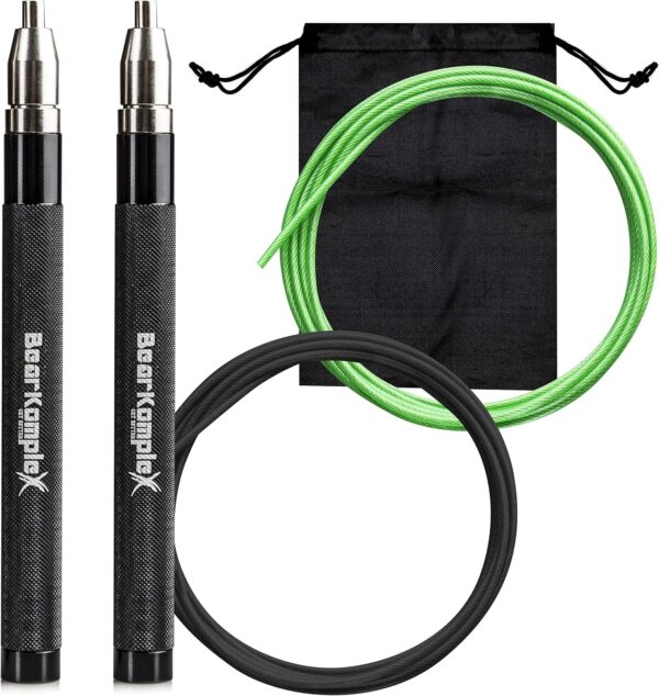 Bear KompleX Speed Jump Rope - Get Fit Fast with Double Unders - Boxing & Conditioning - Fast & Easy Set Up - 2 Lightweight Cables + 2 Handles in Black or Blue - Free Carrying Case - Image 2