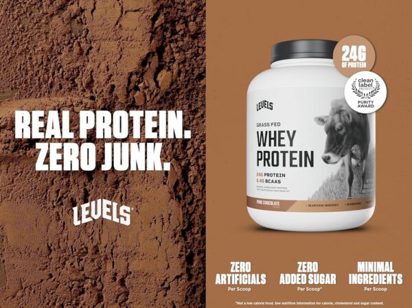 Levels Grass Fed Whey Protein Powder, No Artificials, 24G of Protein, Pure Chocolate, 5LB - Image 3