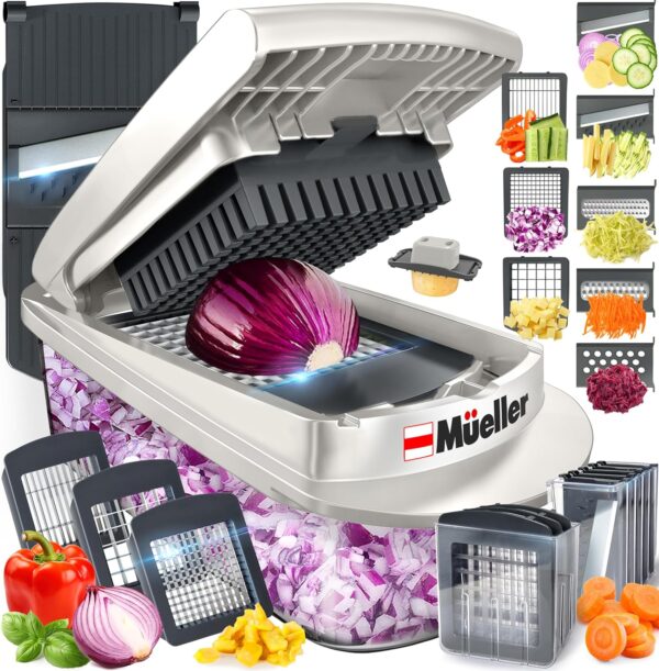 Mueller Pro-Series 10-in-1, 8 Blade Vegetable Chopper, Onion Mincer, Cutter, Dicer, Egg Slicer with Container, French Fry Cutter Potatoe Slicer, Home Essentials & Kitchen Gadgets, Salad Chopper - Image 2