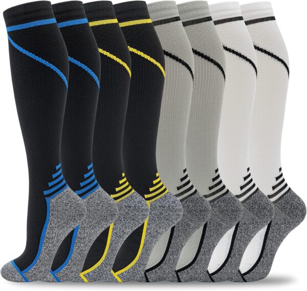fenglaoda 8 Pairs Compression Socks for Men & Women 20-30 mmHg Knee High Nurse Pregnant Running Medical and Travel Athletic - Image 2