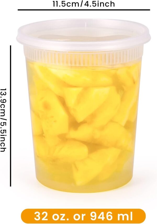 32oz Plastic Deli Food Storage Soup Containers with Airtight Lids, Extra-Thick, Slime, Soup, Leakproof,Stackable,Microwave/Freezer/Dishwasher Safe, BPA Free (24Pack) - Image 3