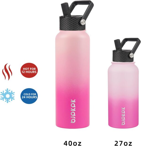 BJPKPK 40oz Stainless Steel Insulated Water Bottle with 3 Lids, Sakura - BPA Free Leakproof Thermos Bottle for Sports & Gym - Image 6