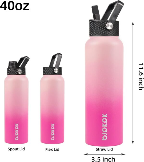 BJPKPK 40oz Stainless Steel Insulated Water Bottle with 3 Lids, Sakura - BPA Free Leakproof Thermos Bottle for Sports & Gym - Image 3