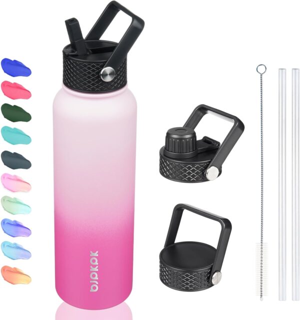 BJPKPK 40oz Stainless Steel Insulated Water Bottle with 3 Lids, Sakura - BPA Free Leakproof Thermos Bottle for Sports & Gym - Image 2
