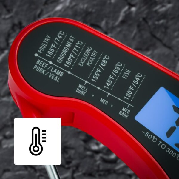 Meat Thermometer - Instant Read Digital Cooking Thermometer for Grilling & BBQ, IP67 Waterproof, LED Backlight, Auto Shut Off, 4.7 Inch 180° Foldable Probe, Built-in Bottle Opener & Fridge Magnet - Image 10