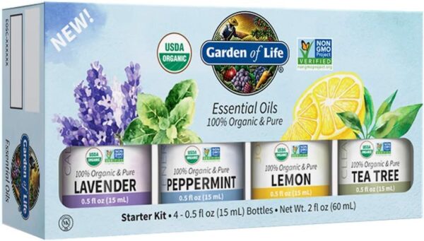 Garden of Life Essential Oils Starter Pack Lavender, Peppermint, Lemon, Tea Tree, 100% USDA Organic & Pure, Non-GMO, for Diffuser, Aromatherapy, 2 Fl Oz - Image 2
