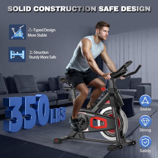Exercise Bike, Adjustment Magnetic Resistance, Super Silent Belt Drive Indoor Bike for Home Workout, Stationary Bike with 350LBS Weight Capacity, Comfortable Seat Cushion, LCD Monitor - Image 4