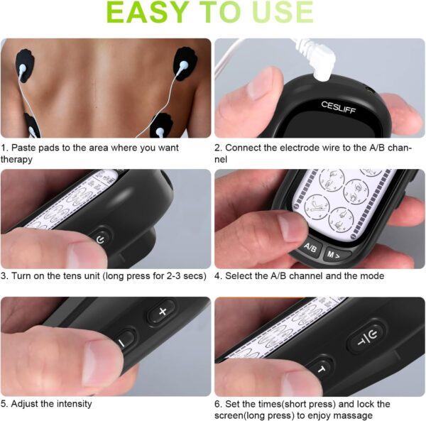 Dual Channel TENS EMS Unit 24 Modes 36 Levels, Upgraded Large Screen Intensity Muscle Stimulator for Back Neck Shoulder Pain Relief, Rechargeable Electric Pulse Massager TENS Machine with 10 Pads - Image 8