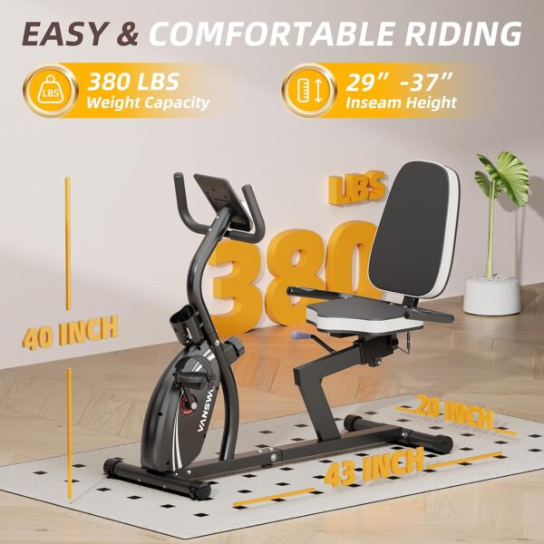 VANSWE Recumbent Exercise Bike for Adults Seniors - Recumbent Bikes for Home with Magnetic Resistance, Bluetooth and App Connectivity, Pulse Sensor - Image 5