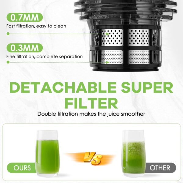 Masticating Juicer Machines, 5.8" Inch Feeding Chute Supports Whole Fruits and Vegetables，350W Slow Cold Press Juicer，Easy to Clean,Gray-Stainless Steel - Image 5