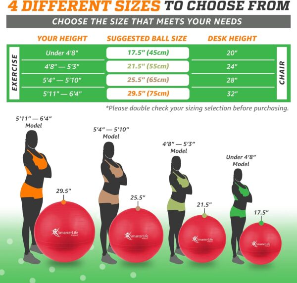 SmarterLife Exercise Ball Yoga Ball for Fitness, Balance, Stability, or Pregnancy, Gym Ball for Core Workout, Physical Therapy, Yoga Ball Chair for Office, Anti-Slip Anti-Burst - Image 7