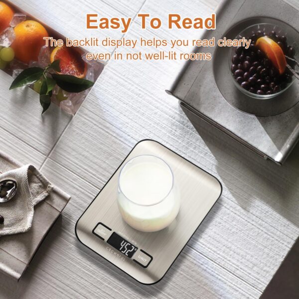 CROWNFUL Food Scale, 11 lb Digital Kitchen Scales with Built-in Coin Battery, Weight Ounces and Grams for Cooking and Baking, 6 Units with Tare Function, LCD Display, 304 Stainless Steel - Image 7