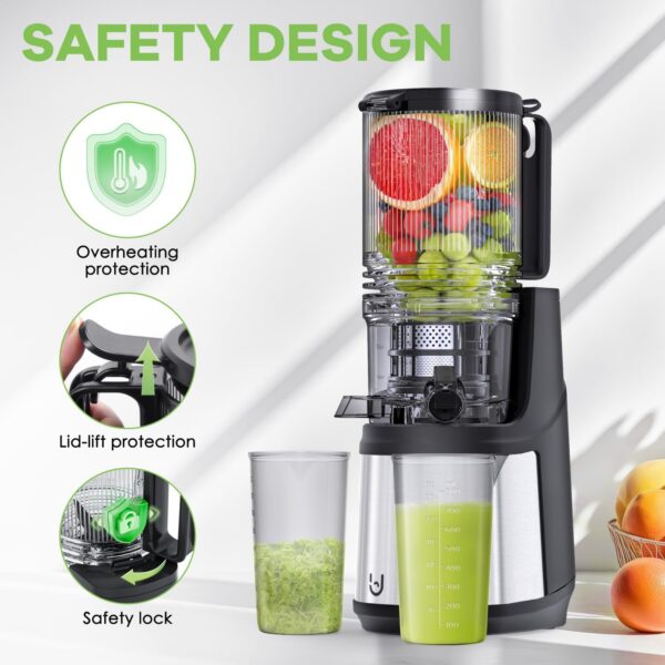 Masticating Juicer Machines, 5.8" Inch Feeding Chute Supports Whole Fruits and Vegetables，350W Slow Cold Press Juicer，Easy to Clean,Gray-Stainless Steel - Image 8