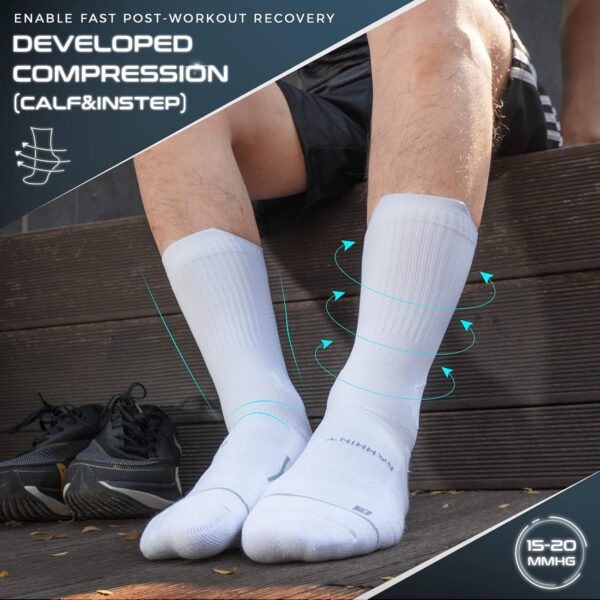Compression Running Socks 3 Pairs, Cushion Crew Socks, Anti-Blister Moisture Wicking Athletic Hiking Basketball Socks - Image 5