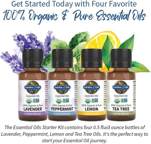 Garden of Life Essential Oils Starter Pack Lavender, Peppermint, Lemon, Tea Tree, 100% USDA Organic & Pure, Non-GMO, for Diffuser, Aromatherapy, 2 Fl Oz - Image 8