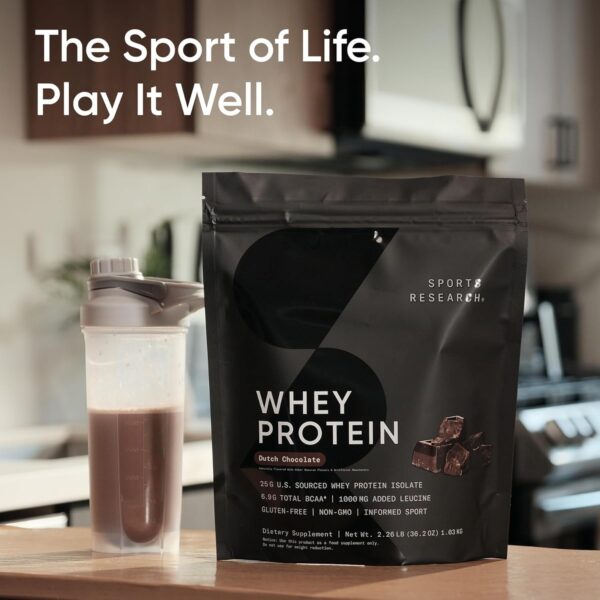 Sports Research Whey Protein - Sports Nutrition Whey Isolate Protein Powder for Lean Muscle Building & Workout Recovery - 5 lb Bag Bulk Protein Powder 25g per Serving - Dutch Chocolate, 56 Servings - Image 7