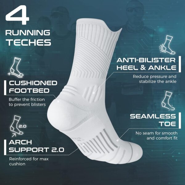 Compression Running Socks 3 Pairs, Cushion Crew Socks, Anti-Blister Moisture Wicking Athletic Hiking Basketball Socks - Image 6