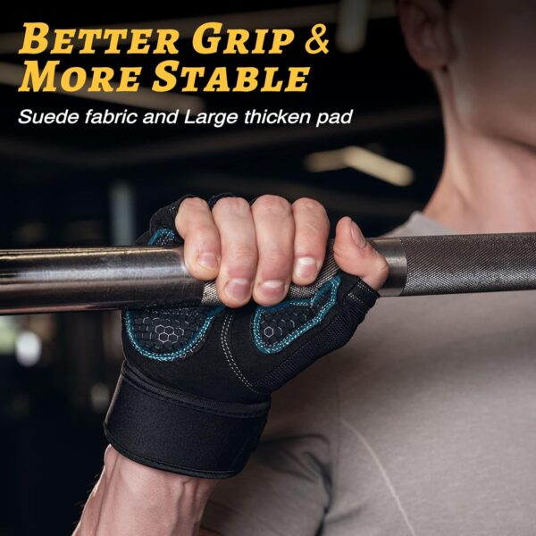 Workout Gloves with Wrist Wrap Support for Women & Men, Weight Lifting Gloves Fingerless Gym Gloves for Cycling, Training, Push-up - Image 3