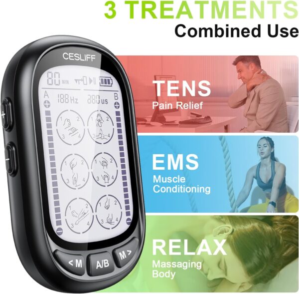 Dual Channel TENS EMS Unit 24 Modes 36 Levels, Upgraded Large Screen Intensity Muscle Stimulator for Back Neck Shoulder Pain Relief, Rechargeable Electric Pulse Massager TENS Machine with 10 Pads - Image 4