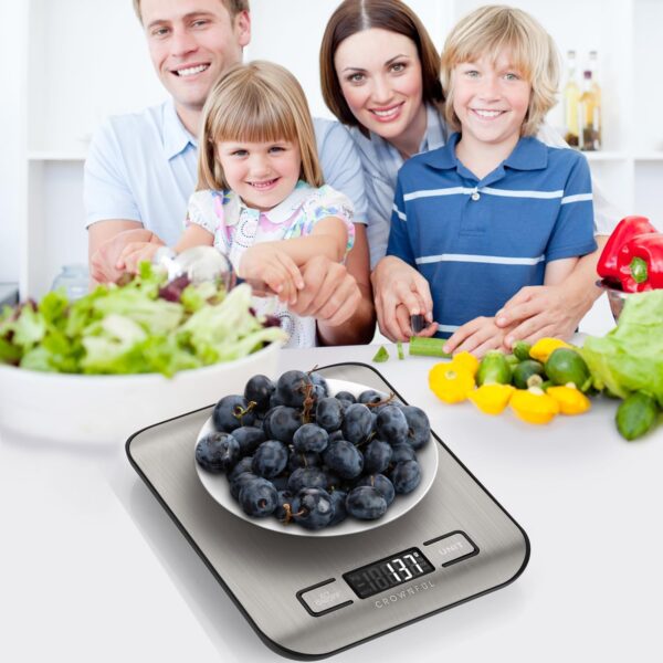 CROWNFUL Food Scale, 11 lb Digital Kitchen Scales with Built-in Coin Battery, Weight Ounces and Grams for Cooking and Baking, 6 Units with Tare Function, LCD Display, 304 Stainless Steel - Image 9