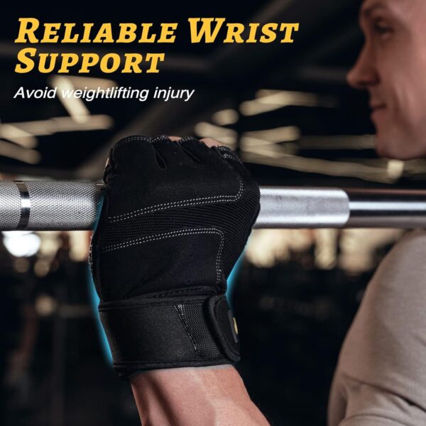 Workout Gloves with Wrist Wrap Support for Women & Men, Weight Lifting Gloves Fingerless Gym Gloves for Cycling, Training, Push-up - Image 4