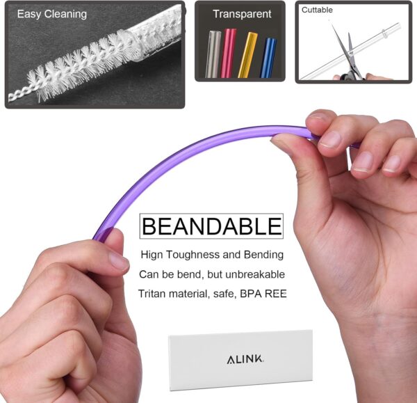 ALINK 10.5 in Long Rainbow Colored Reusable Tritan Plastic Replacement Straws for 16 OZ 20 OZ 30 OZ Stanley, YETI, Starbucks Tumblers, Set of 10 with Cleaning Brush - Image 4