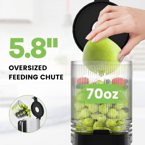 Masticating Juicer Machines, 5.8" Inch Feeding Chute Supports Whole Fruits and Vegetables，350W Slow Cold Press Juicer，Easy to Clean,Gray-Stainless Steel - Image 3