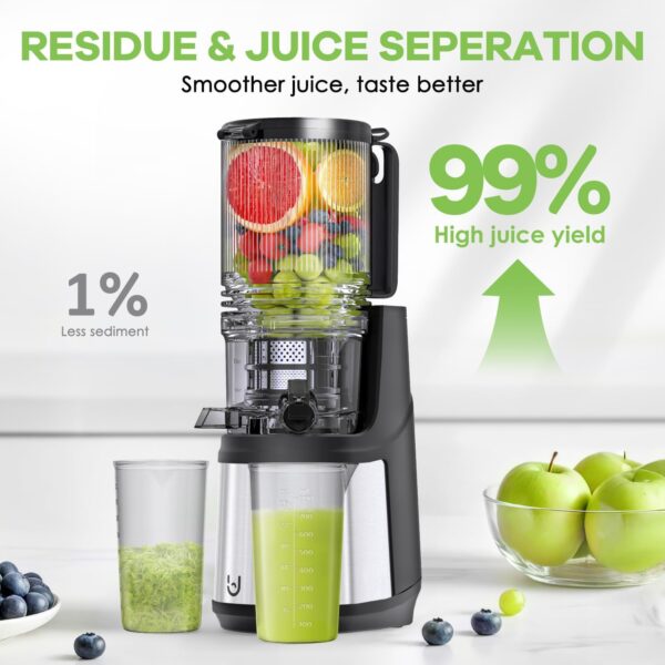 Masticating Juicer Machines, 5.8" Inch Feeding Chute Supports Whole Fruits and Vegetables，350W Slow Cold Press Juicer，Easy to Clean,Gray-Stainless Steel - Image 9