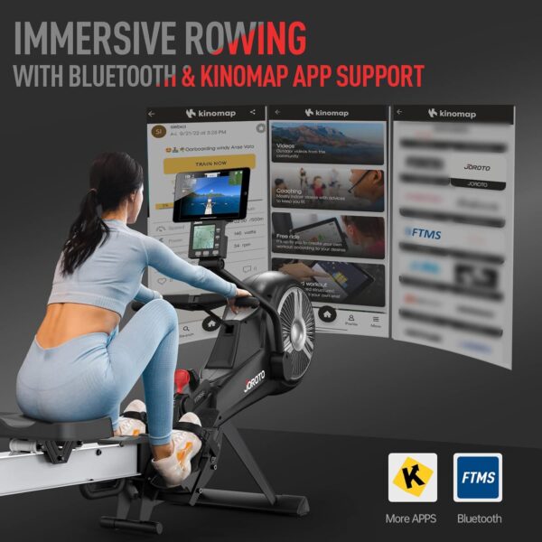 JOROTO Rowing Machine, Air Magnetic Foldable Rowing Machines for Home Use, Rower Machine with 49.5" Rail, Backlit Monitor, Bluetooth, App Supported, Tablet Holder - Image 4