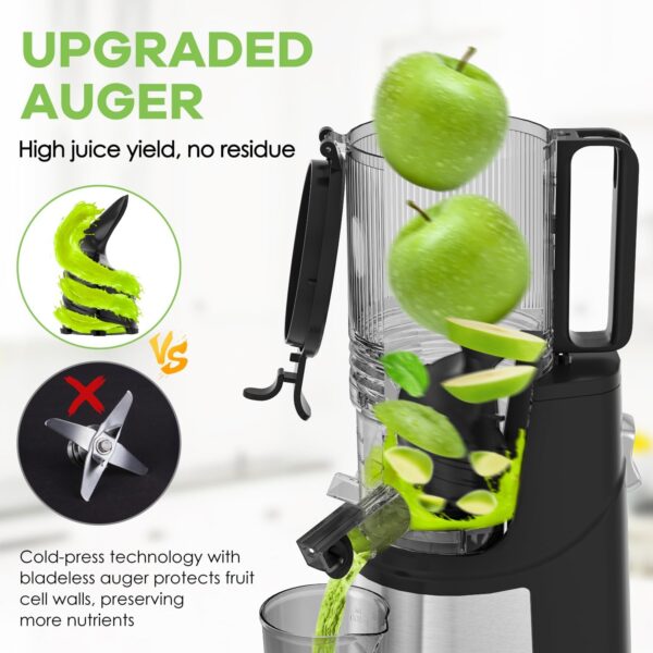 Masticating Juicer Machines, 5.8" Inch Feeding Chute Supports Whole Fruits and Vegetables，350W Slow Cold Press Juicer，Easy to Clean,Gray-Stainless Steel - Image 4
