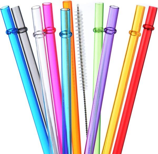 ALINK 10.5 in Long Rainbow Colored Reusable Tritan Plastic Replacement Straws for 16 OZ 20 OZ 30 OZ Stanley, YETI, Starbucks Tumblers, Set of 10 with Cleaning Brush - Image 2