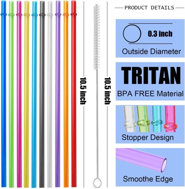 ALINK 10.5 in Long Rainbow Colored Reusable Tritan Plastic Replacement Straws for 16 OZ 20 OZ 30 OZ Stanley, YETI, Starbucks Tumblers, Set of 10 with Cleaning Brush - Image 3