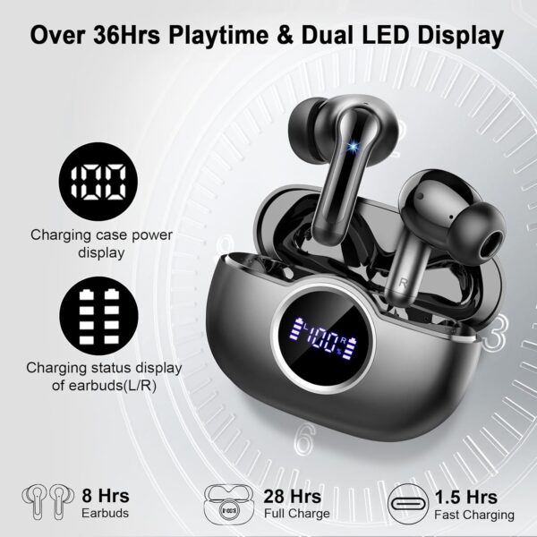 Wireless Earbuds Bluetooth 5.4 Headphones Deep Bass Hi-Fi Stereo Ear Buds with 4 ENC Noise Cancelling Mic 36Hrs USB-C in-Ear Earphones IP7 Waterproof Sport Workout for Laptop Pad Android iOS Phone - Image 6