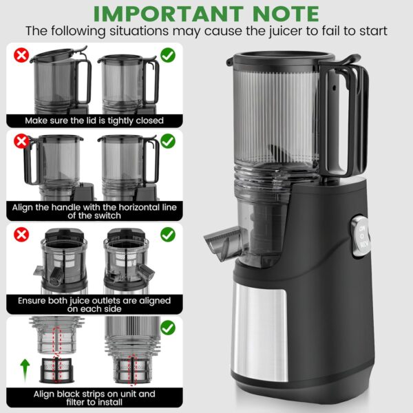 Masticating Juicer Machines, 5.8" Inch Feeding Chute Supports Whole Fruits and Vegetables，350W Slow Cold Press Juicer，Easy to Clean,Gray-Stainless Steel - Image 7