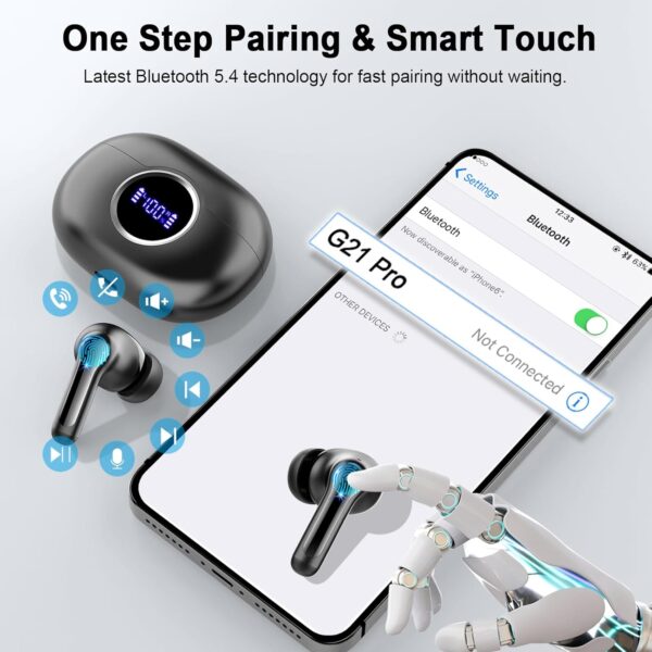 Wireless Earbuds Bluetooth 5.4 Headphones Deep Bass Hi-Fi Stereo Ear Buds with 4 ENC Noise Cancelling Mic 36Hrs USB-C in-Ear Earphones IP7 Waterproof Sport Workout for Laptop Pad Android iOS Phone - Image 8
