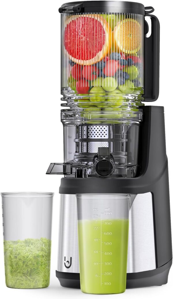 Masticating Juicer Machines, 5.8" Inch Feeding Chute Supports Whole Fruits and Vegetables，350W Slow Cold Press Juicer，Easy to Clean,Gray-Stainless Steel - Image 2