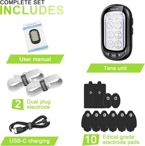 Dual Channel TENS EMS Unit 24 Modes 36 Levels, Upgraded Large Screen Intensity Muscle Stimulator for Back Neck Shoulder Pain Relief, Rechargeable Electric Pulse Massager TENS Machine with 10 Pads - Image 9