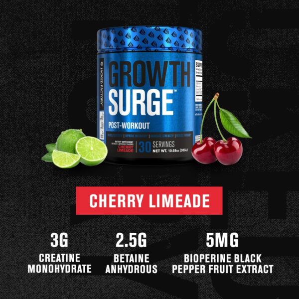 Jacked Factory Growth Surge Creatine Post Workout w/L-Carnitine - Daily Muscle Builder & Recovery Supplement with Creatine Monohydrate, Betaine, L-Carnitine L-Tartrate - 30 Servings, Cherry Limeade - Image 4