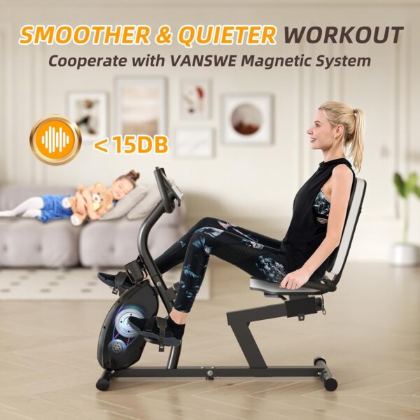 VANSWE Recumbent Exercise Bike for Adults Seniors - Recumbent Bikes for Home with Magnetic Resistance, Bluetooth and App Connectivity, Pulse Sensor - Image 4
