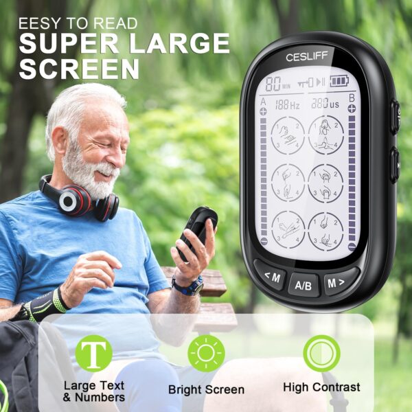 Dual Channel TENS EMS Unit 24 Modes 36 Levels, Upgraded Large Screen Intensity Muscle Stimulator for Back Neck Shoulder Pain Relief, Rechargeable Electric Pulse Massager TENS Machine with 10 Pads - Image 5