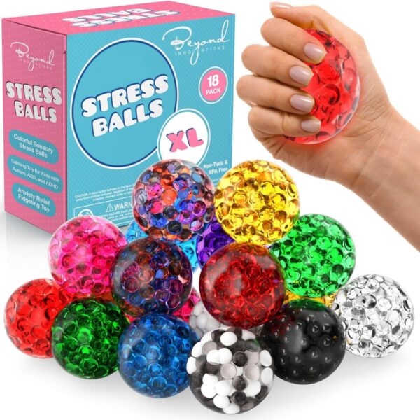 Stress Balls for Adults - 18 Pack | Fidget Toys | XL Stress Balls - Squishy Balls, Goody Bag Stuffers, Party Favors | Anxiety Relief Calming Tool | Stress Ball for Autism & ADD/ADHD - Image 2