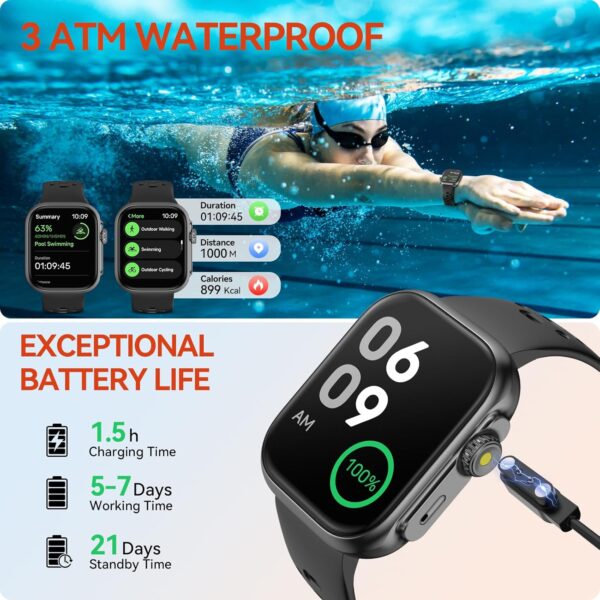 Smart Watch with GPS, Bluetooth Calling, Alexa, 3ATM Waterproof, Fitness Tracker (Black), Large - Image 5