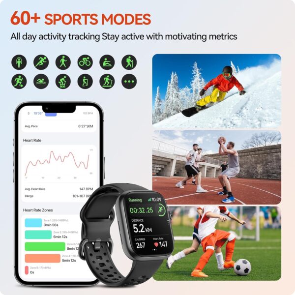 Smart Watch with GPS, Bluetooth Calling, Alexa, 3ATM Waterproof, Fitness Tracker (Black), Large - Image 7