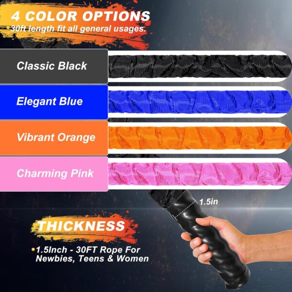 Battle Rope Workout Equipment 1.5 Inch Diameter 30FT Exercise Heavy Weighted Diameter Battle Rope with Protective Cover Exercise Equipment Core Strength Training - Image 4