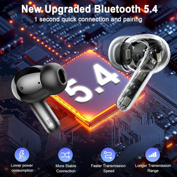 Wireless Earbuds Bluetooth 5.4 Headphones Deep Bass Hi-Fi Stereo Ear Buds with 4 ENC Noise Cancelling Mic 36Hrs USB-C in-Ear Earphones IP7 Waterproof Sport Workout for Laptop Pad Android iOS Phone - Image 3