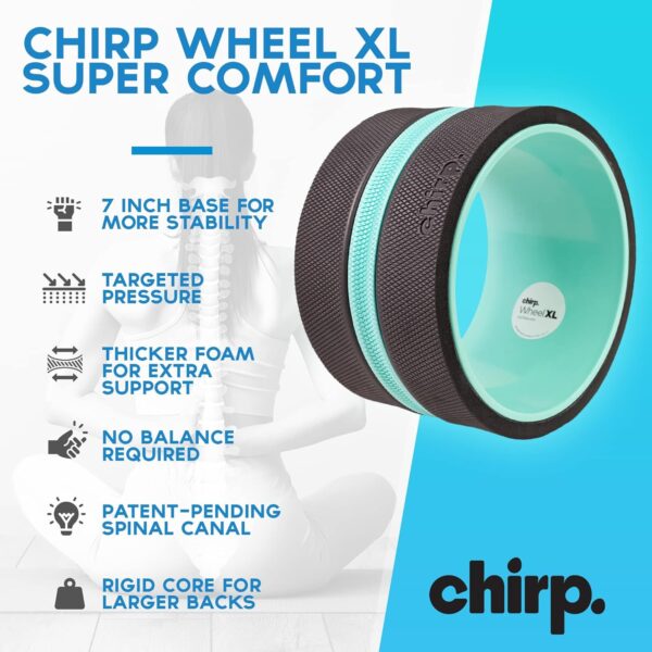 Chirp Wheel XL - Super Comfort Back Massage Foam Roller - Wider Back Stretcher & Cracking Device, Plush Cushion, Enhanced Stability, Spinal Protection, Trigger Point Pressure, Holds Up to 500 lbs - Image 9