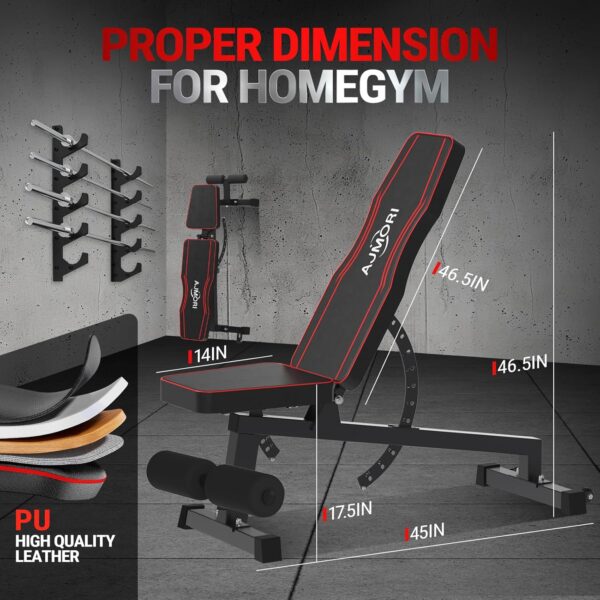 Weight Bench,Adjustable Workout Bench for Home Gym with 1200 LBS,Adjustable Back and Seat Exercise Incline for Full-Body Strength Training - Image 8