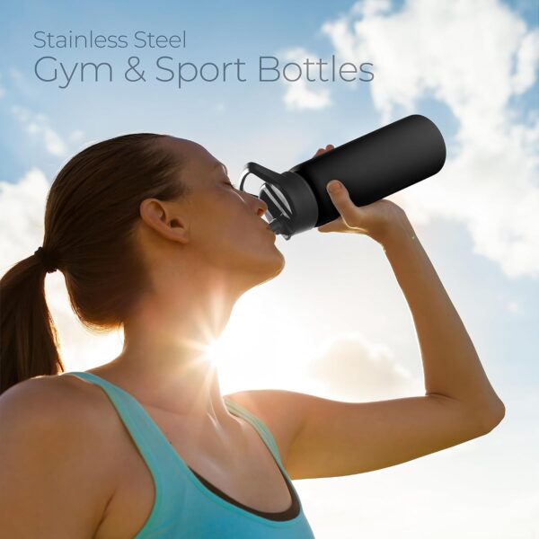SipX™ Triple-Insulated Stainless Steel Water Bottle 25oz. With 3 Lids, BPA-Free Reusable Insulated Water Bottle Keeps Cold 24 Hours, Metal Water Bottle Made Of Sustainable Material For Hiking & Biking - Image 3